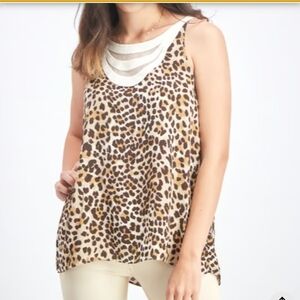 41 Hawthorn‎ Women Large Morie Mesh Animal Print Sleeveless Tank Flowy Trapeze